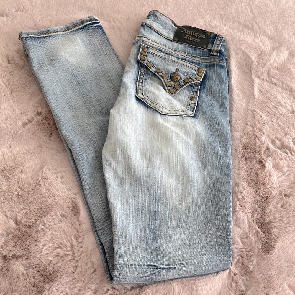 Y2k NWT ANTIQUE RIVET EMBELLISHED BLING JEANS SIZE 29